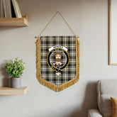 Menzies Black - White Ancient Tartan Crest Wall Hanging Banner - Wood Pole